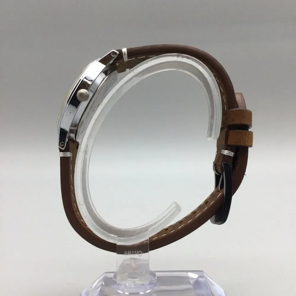 Vintage Timex Watch Men 33mm 1992 Silver Tone Brown Leather Band New Battery - Picture 3 of 15